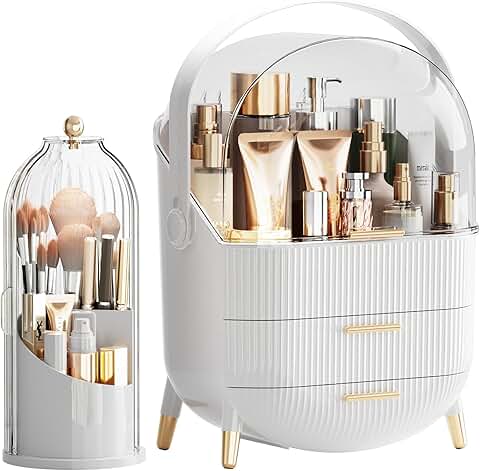White Makeup Organizer with Drawers and Lid