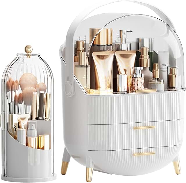 White Makeup Organizer with Drawers and Lid