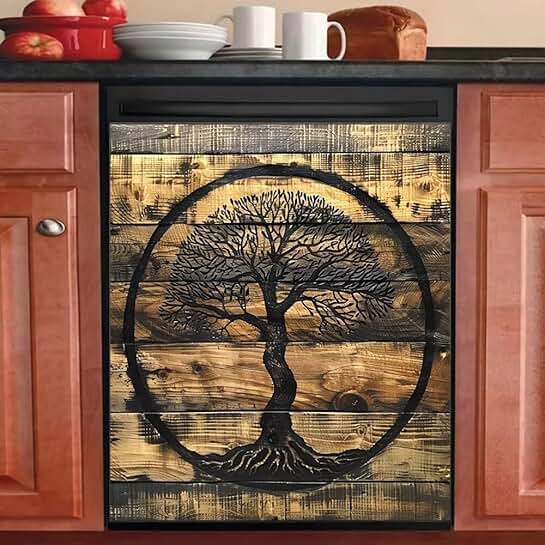 Black Tree Dishwasher Magnet Cover for Kitchen Decor