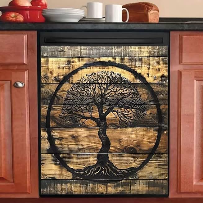 Black Tree Dishwasher Magnet Cover for Kitchen Decor