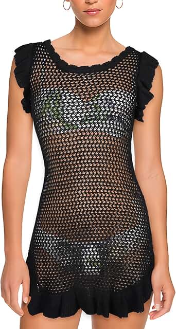 Women's Crochet Beach Cover Up with Short Sleeves