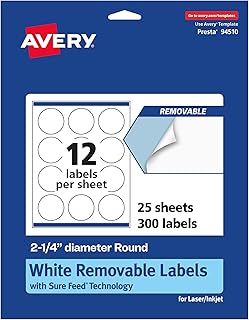 Matte White Round Labels, 2.25" Diameter, 300 Sheets