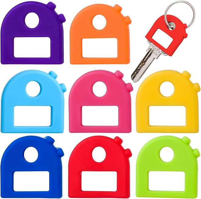 Set of 8 Silicone Key Cap Tags with Keyring