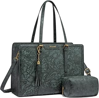 Vintage Leather Laptop Tote with Clutch for Women