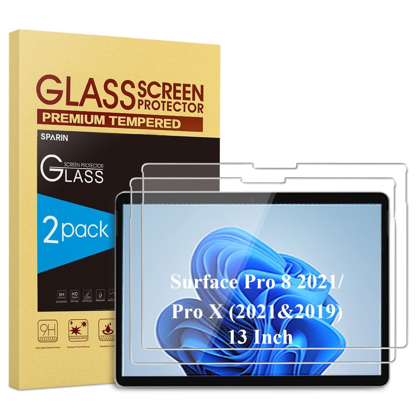 [2 Pack] Screen Protector Compatible with Surface Pro 8 2021 (13 Inch) / Surface Pro X 2021/2019, Tempered Glass Screen Protector Support Surface Pen