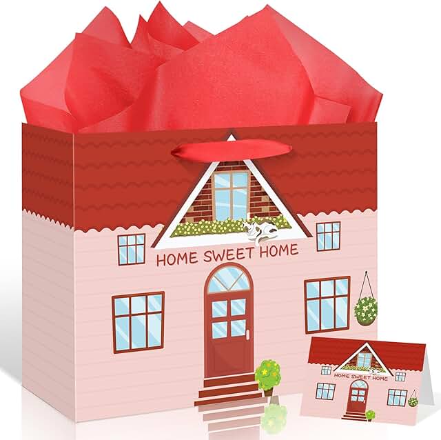 Orange Housewarming Gift Bag with Tissue and Card