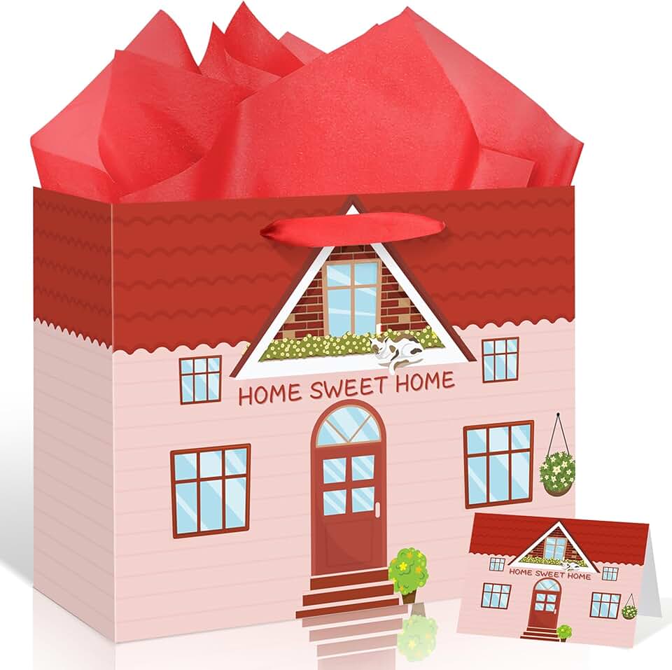 Orange Housewarming Gift Bag with Tissue and Card