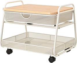 White Under-Desk Utility Cart with 2 Mesh Baskets