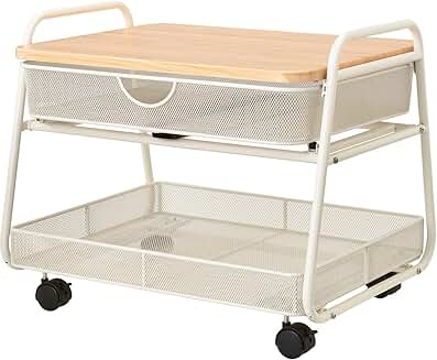 White Under-Desk Utility Cart with 2 Mesh Baskets