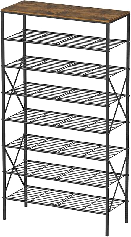 8-Tier Metal Shoe Rack with Wooden Top