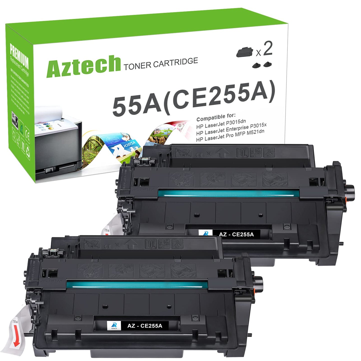 Compatible Toner Cartridge Replacement for HP 55A 55X CE255A CE255X Toner for HP Laserjet P3015 P3015dn P3015x HP Laserjet Pro 500 MFP M521dn M521dw M521 M525 Toner Printer (Black, 2-Pack)