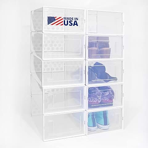 Stackable clear shoe organizer bins, dust-free storage