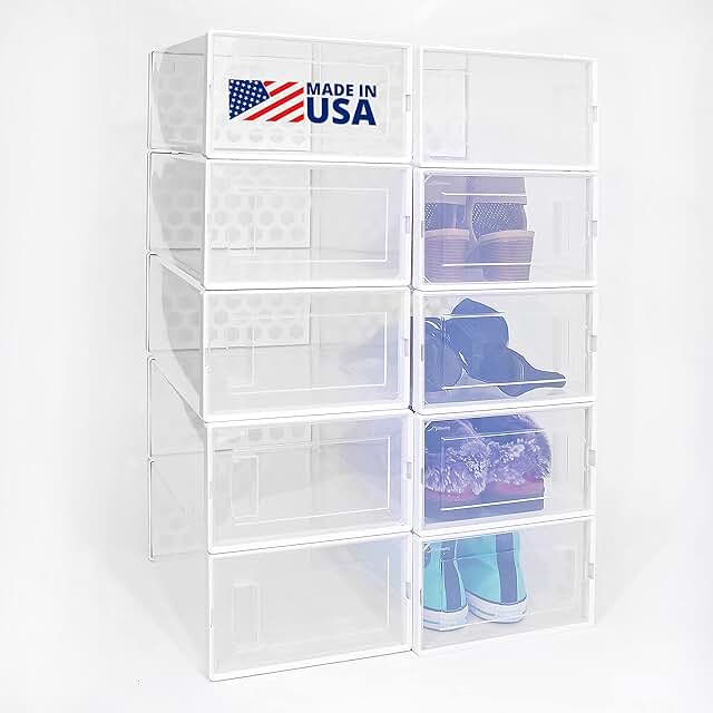 Stackable clear shoe organizer bins, dust-free storage