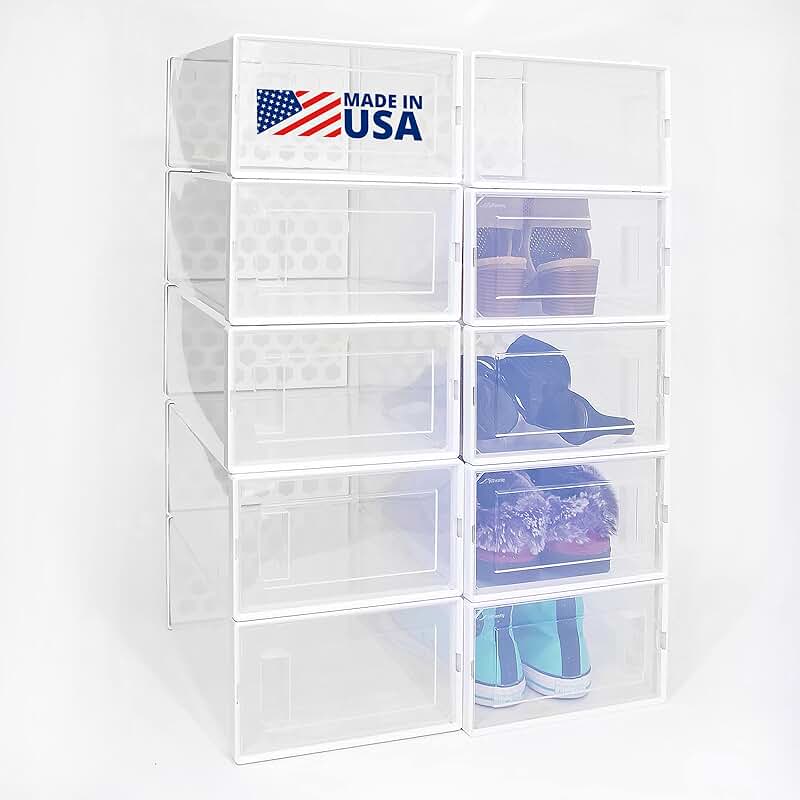 Stackable clear shoe organizer bins, dust-free storage
