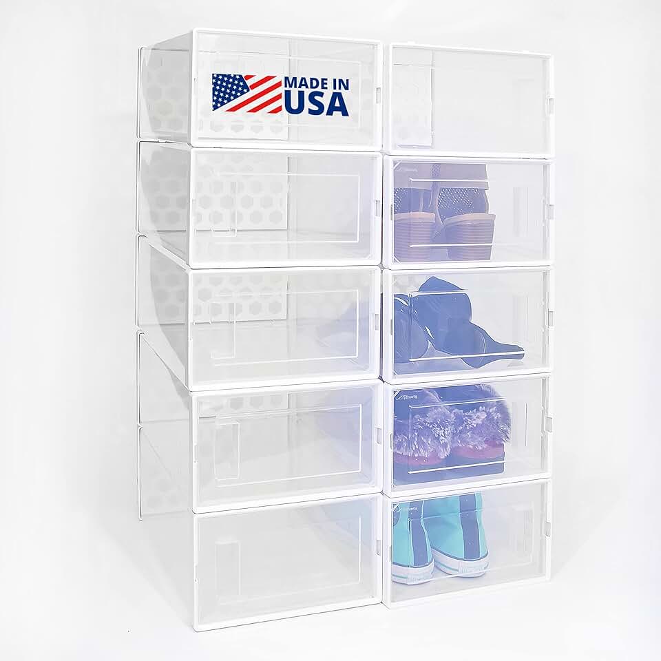 Stackable clear shoe organizer bins, dust-free storage