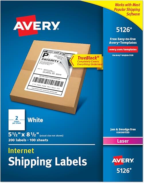 Half-Sheet Printable Shipping Labels, 5.5" x 8.5", White, 200