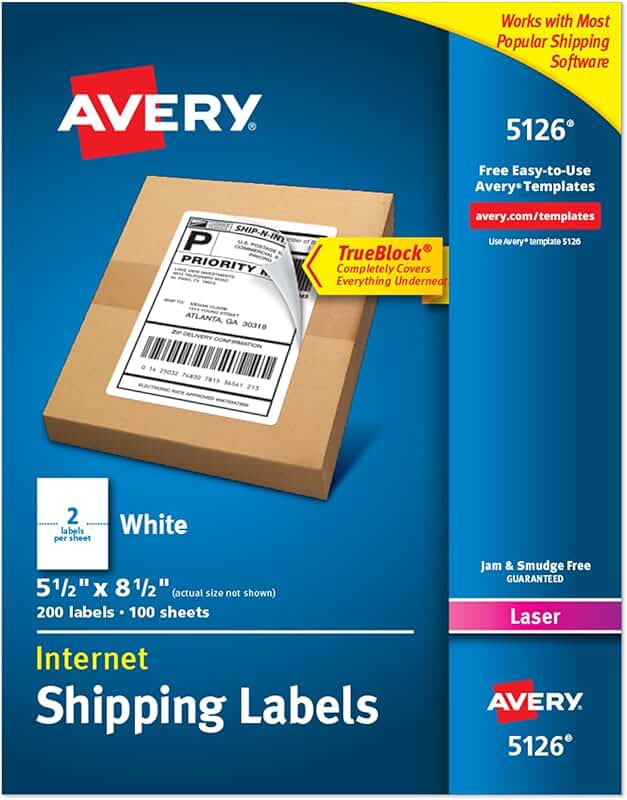 Half-Sheet Printable Shipping Labels, 5.5" x 8.5", White, 200