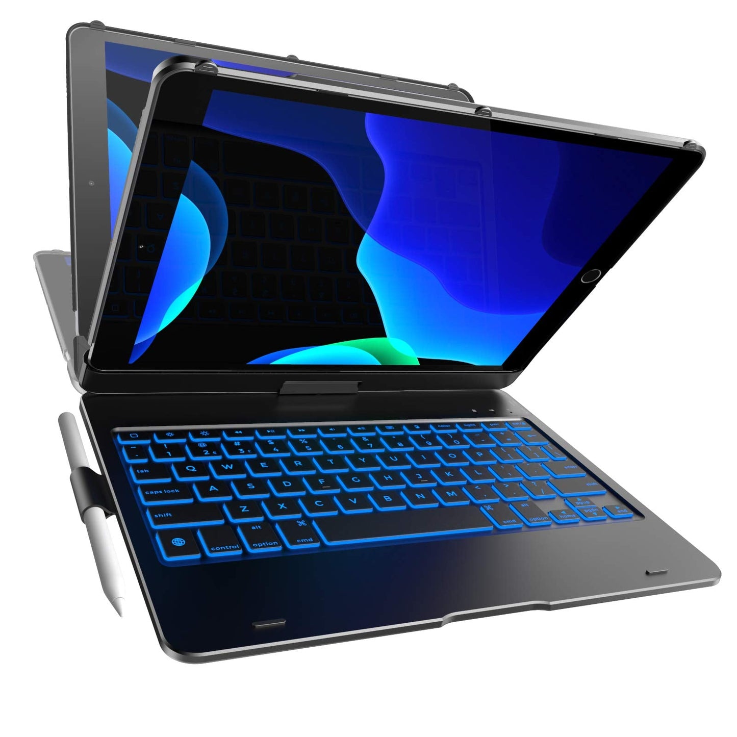 Case with Keyboard for iPad 9th Generation (10.2", 2021) | 360 | 7 Modes | Backlit | 12 Colors | Thin, Light & Protective foriPad 9, 8th & 7th Gen, Air 3, Pro 10.5 with Pencil Holder