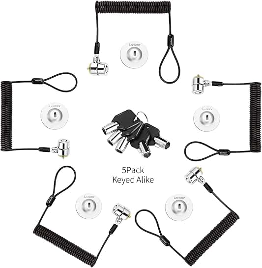 5-Pack Security Cable Lock Kit with Keys and 6.2Ft Cable