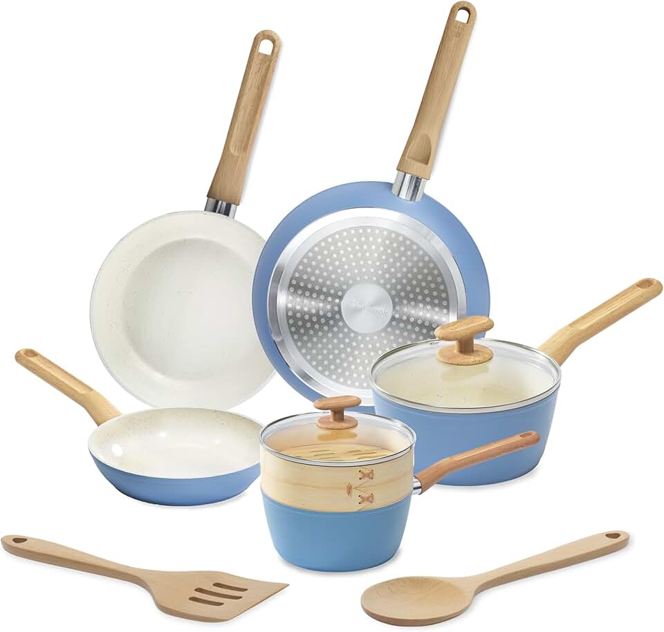 10-Piece Ceramic Titanium Cookware Set with Steamer