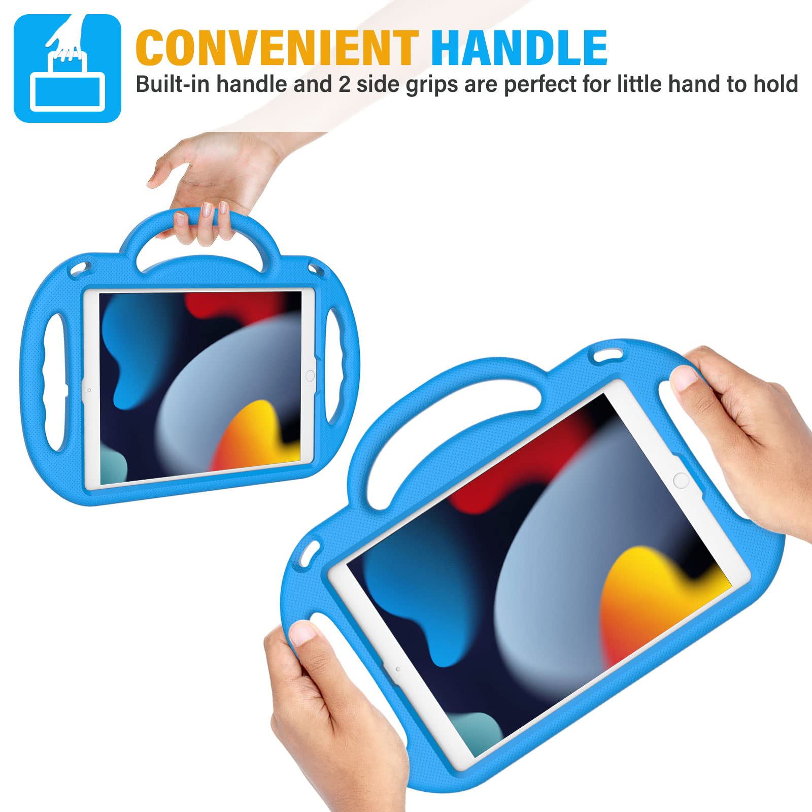 iPad 10.2 Case for Kids, iPad 9th/8th/7th Generation Case, iPad 10.2 2021/2020/2019 Protective Case with Shoulder Strap Handle Stand for Apple iPad 10.2 inch Model, Blue