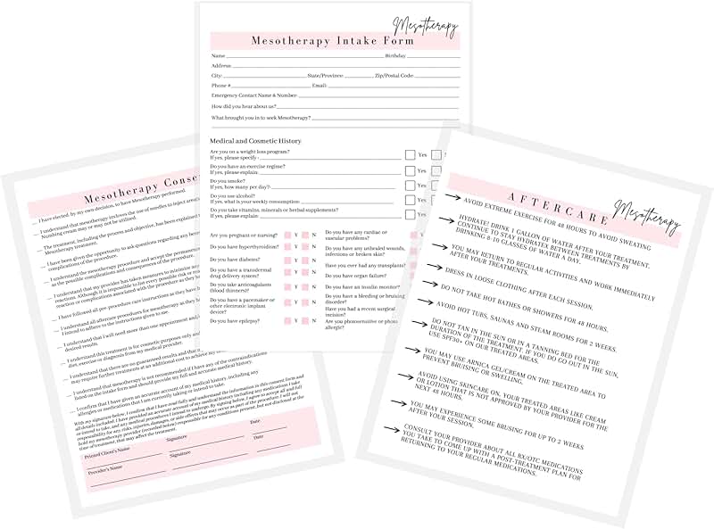 Mesotherapy Consent and Aftercare Forms Pack