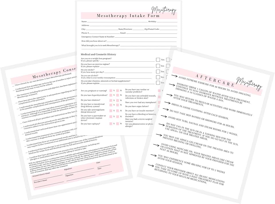 Mesotherapy Consent and Aftercare Forms Pack