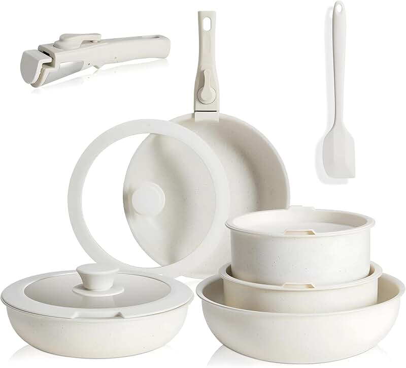 12-Piece Nonstick Cookware Set with Detachable Handle