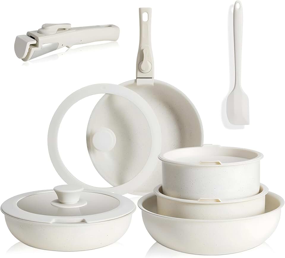 12-Piece Nonstick Cookware Set with Detachable Handle