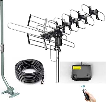 Outdoor Digital TV Antenna with Remote Control and Mounting Pole