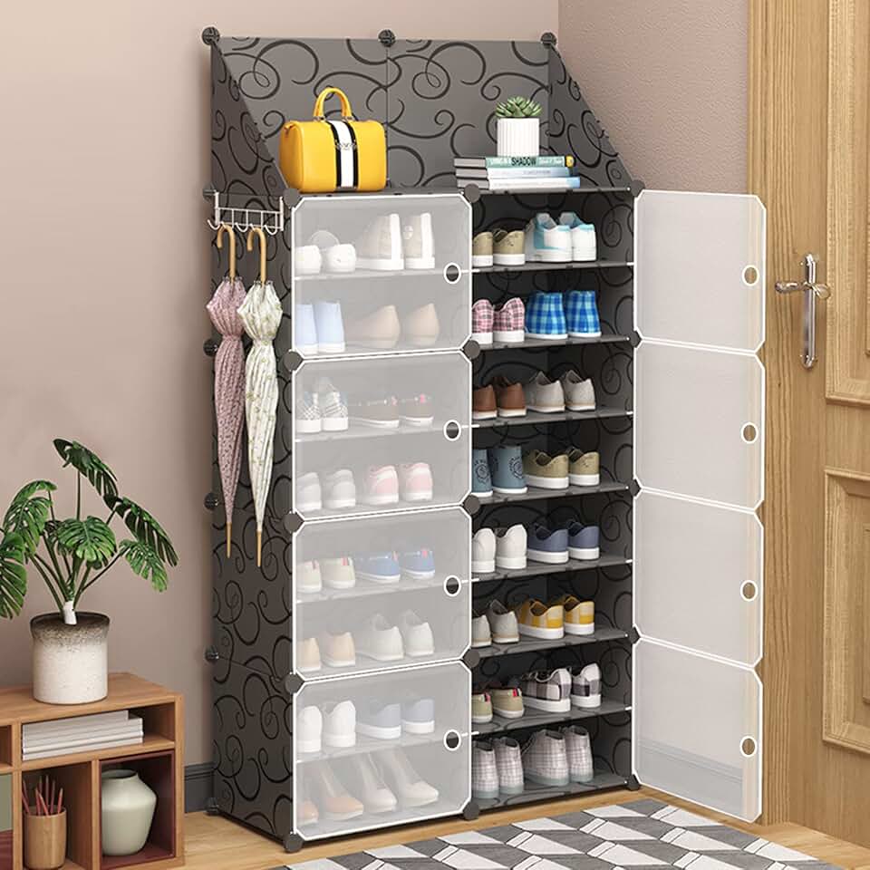 8-Tier Shoe Storage Cabinet with Doors