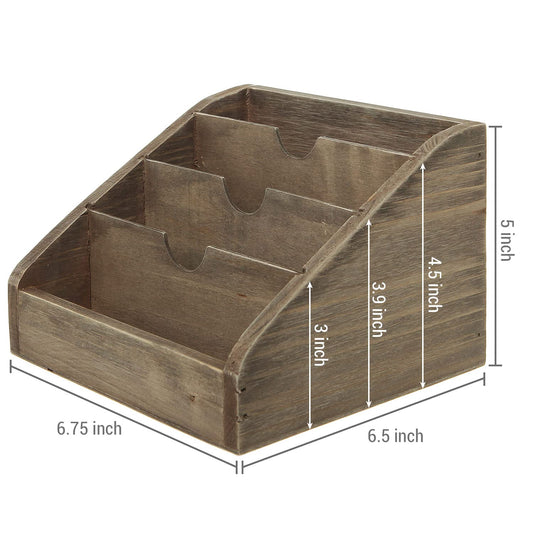 Vintage Dark Brown Wood Mail Sorter with Four Compartments