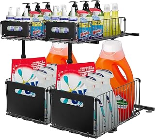 Two-Tier Under Sink Storage Organizer, Adjustable Steel Shelves (2 Pack)