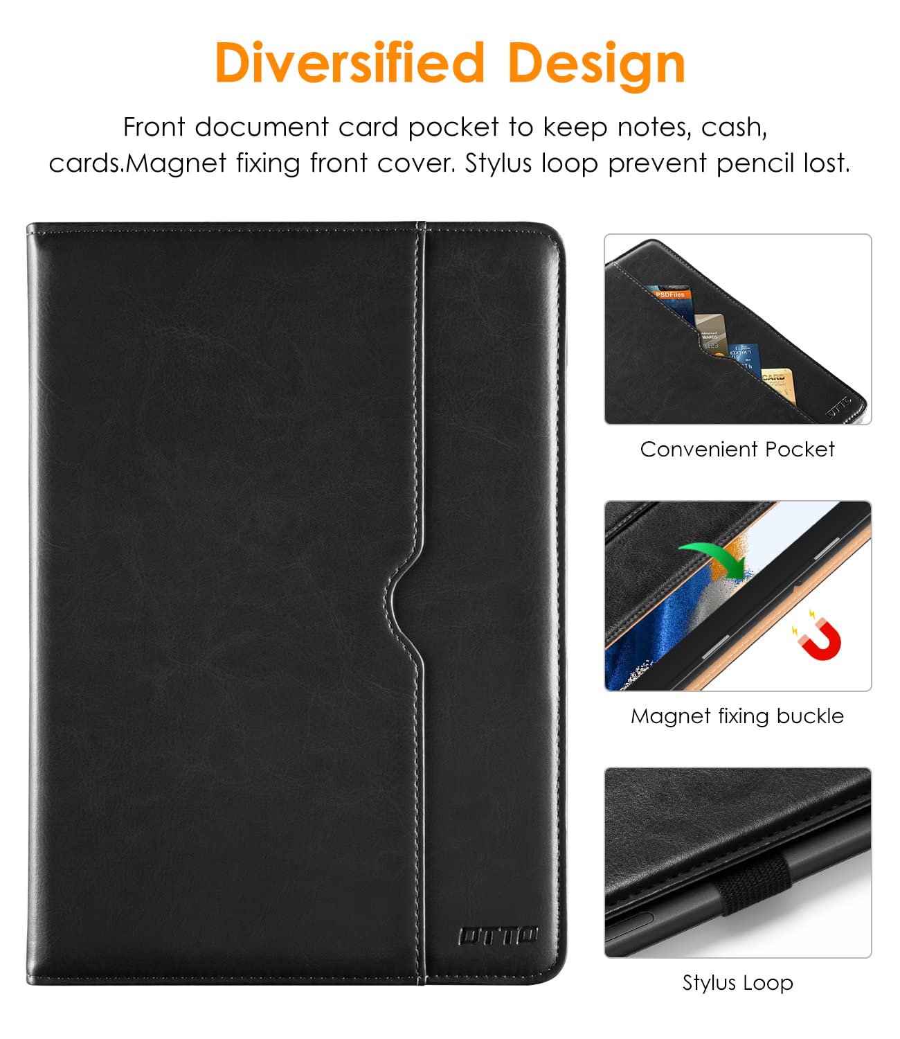for Samsung Galaxy Tab A8 10.5 inch Case 2022, Premium Leather Business Folio Stand Cover with Built-in Hand Strap for Samsung Galaxy Tab A8 10.5 2022 Model [SM-X200/X205/X207], Black