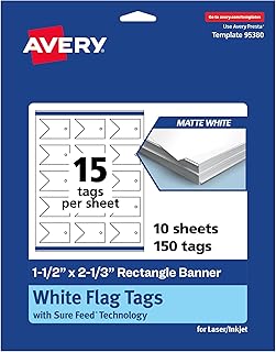 Printable Rectangle Banner Flag Tags, Matte White, 1-1/2" x 2-1/3"