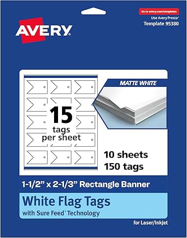 Printable Rectangle Banner Flag Tags, Matte White, 1-1/2" x 2-1/3"