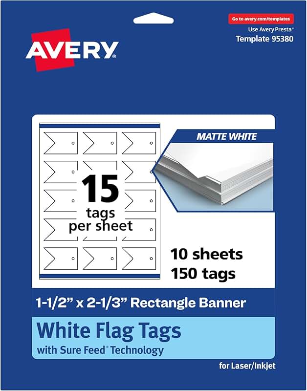 Printable Rectangle Banner Flag Tags, Matte White, 1-1/2" x 2-1/3"