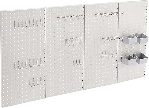 Rectangular Metal Pegboard Wall Storage Kit, 48 Pieces