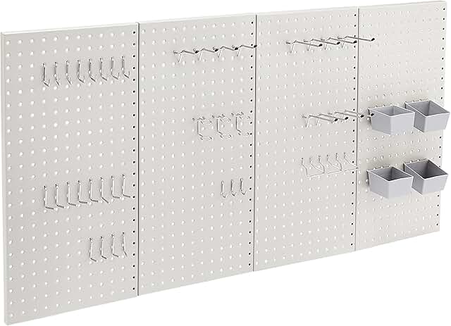 Rectangular Metal Pegboard Wall Storage Kit, 48 Pieces