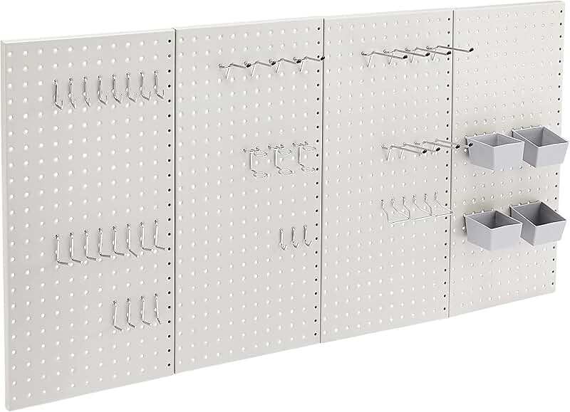 Rectangular Metal Pegboard Wall Storage Kit, 48 Pieces