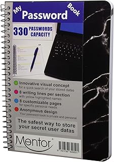 Password and private code journal, 7" x 5" black marble