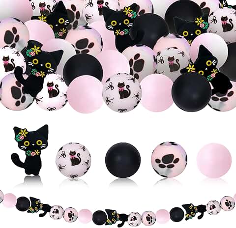 55 Black Cat Beads for DIY Crafts