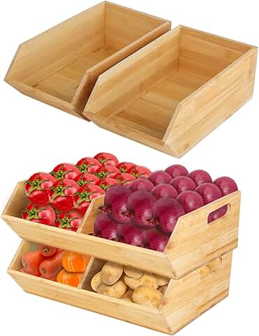 Set of four bamboo storage bins for pantry and kitchen