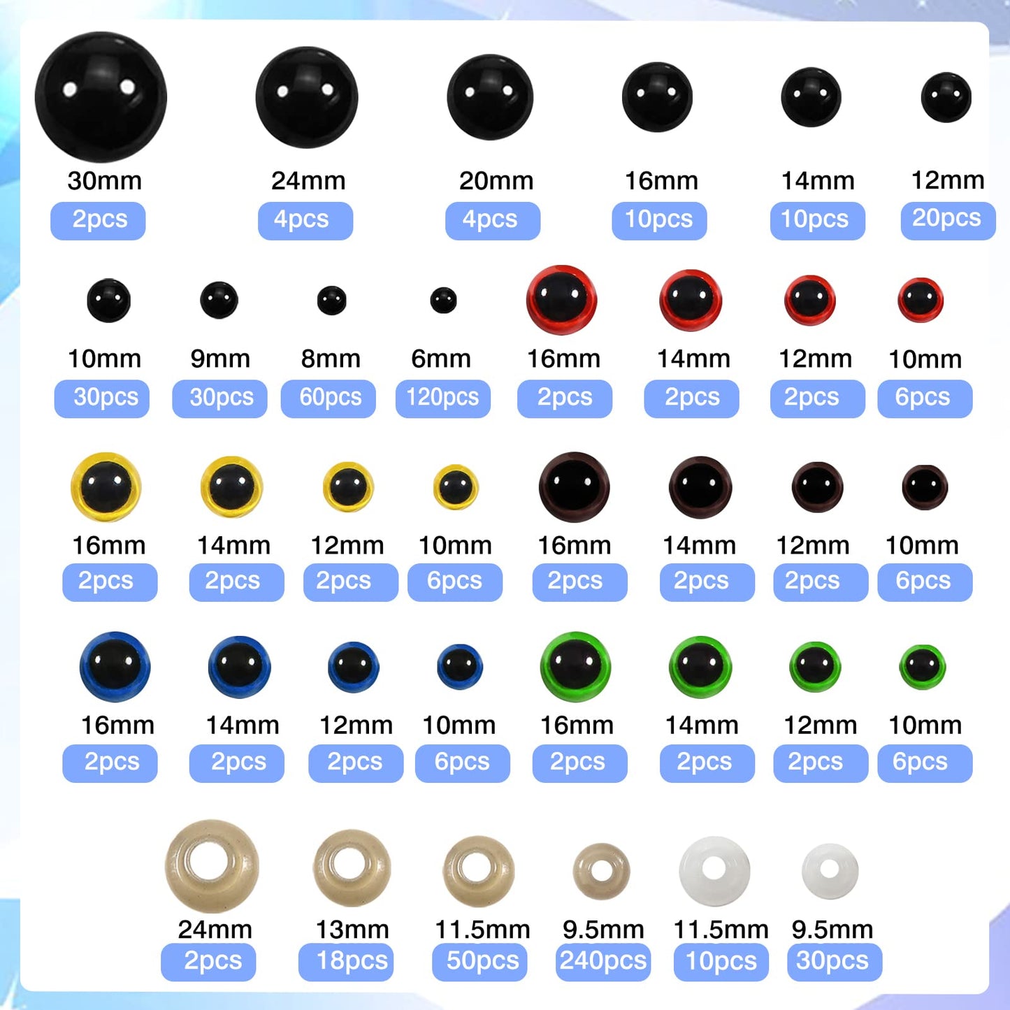 350 Safety Eyes and Noses Set for Crochet Dolls and Stuffed Animals
