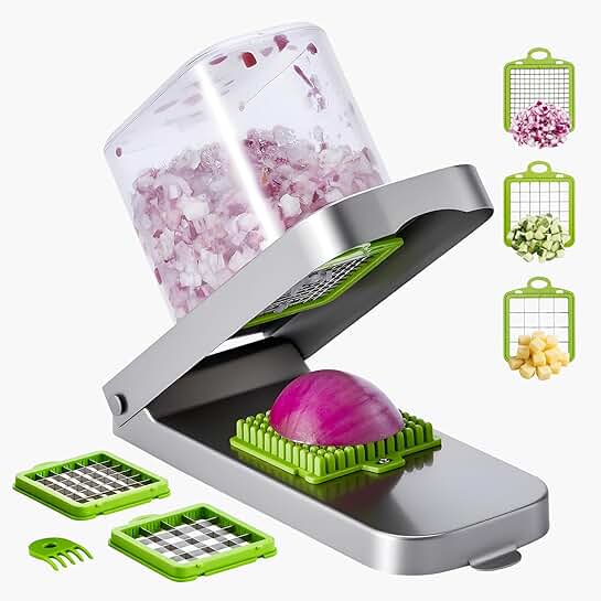 Vegetable Chopper with 3 Stainless Steel Blades