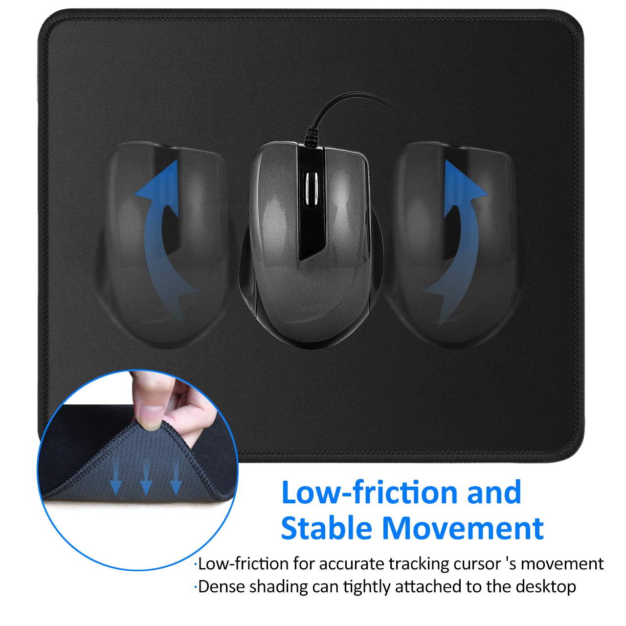 3 Pack Mouse Pad with Stitched Edge, Comfortable Mouse Pads with Non-Slip Rubber Base, Washable Mousepads Bulk with Lycra Cloth, Mouse Pads for Computers Laptop Mouse 10.2x8.3x0.12inch Black