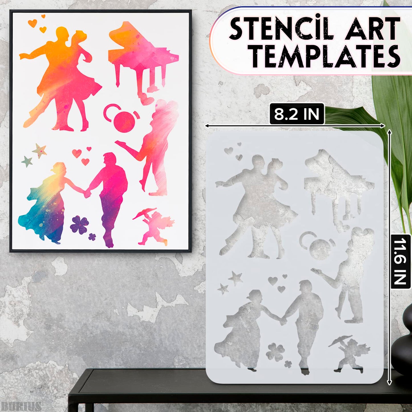 12-Piece Reusable Stencil Set for Painting on Wood Canvas Fabric