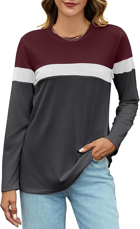Long Sleeve Color Block Tunic for Women