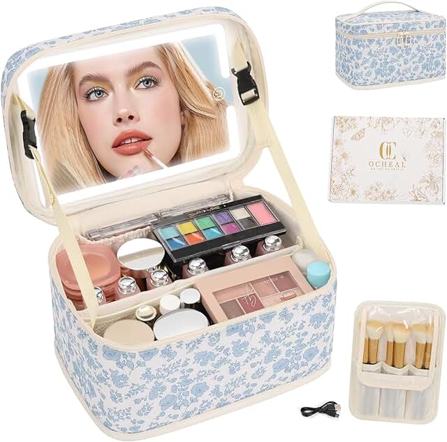 Lightweight Makeup Bag with LED Mirror and Organizer
