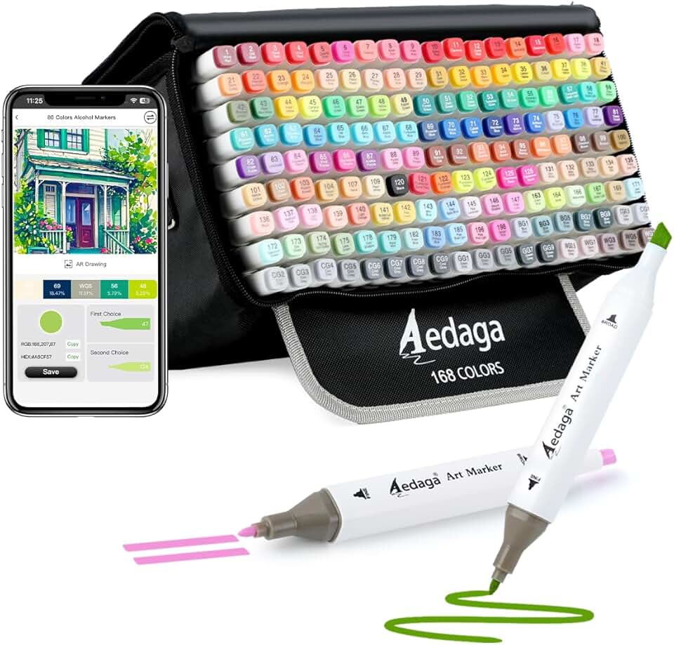 168 Color Alcohol Markers with Free App and Case